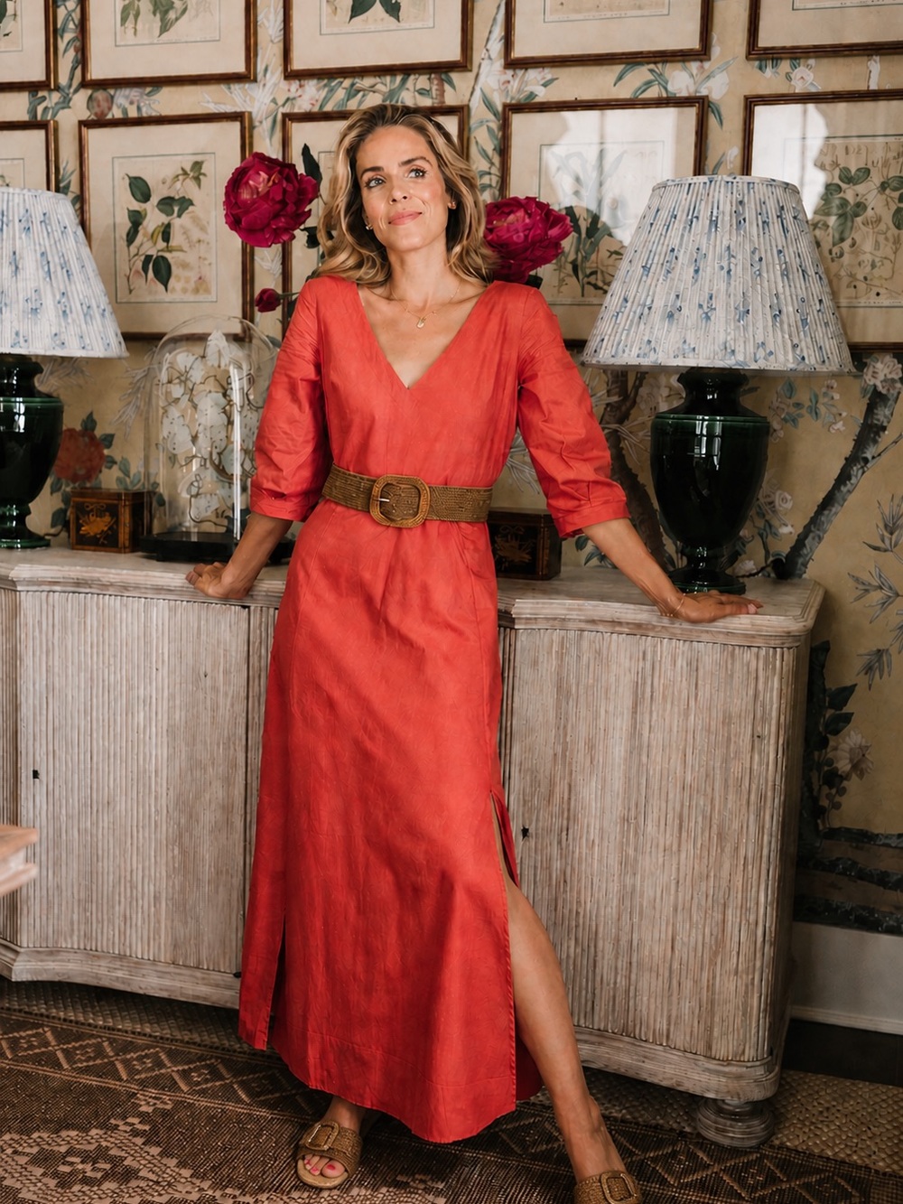 Parterre Margot Coral Cotton Midi Maxi Dress Size 4 Resort Coastal Boho